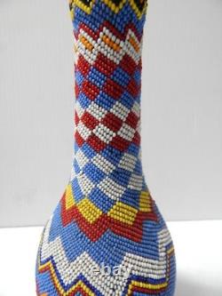 LARGE ANTIQUE VINTAGE PAIUTE INDIAN BEADED BOTTLE 9 7/8t NICE OLD ONE