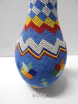 LARGE ANTIQUE VINTAGE PAIUTE INDIAN BEADED BOTTLE 9 7/8t NICE OLD ONE