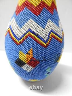 LARGE ANTIQUE VINTAGE PAIUTE INDIAN BEADED BOTTLE 9 7/8t NICE OLD ONE