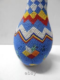 LARGE ANTIQUE VINTAGE PAIUTE INDIAN BEADED BOTTLE 9 7/8t NICE OLD ONE