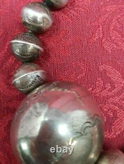 LARGE STERLING SILVER NAVAJO PEARL GRADUATING BEAD Ball STAMPED NECKLACE