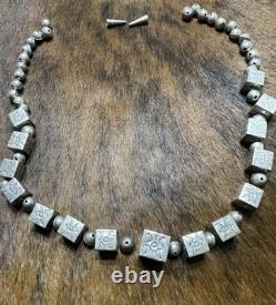 LARRY CURLEY Sterling Silver Square CUBE LOOSE BEADS Necklace 78.8 NAVAJO