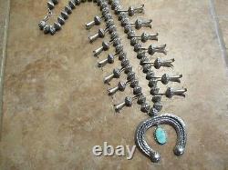 LAVISH Vintage Navajo Sterling Turquoise Fluted Bead SQUASH BLOSSOM Necklace