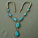 LEONARD JIM Native American Turquoise Sterling Silver Lariat Bead Necklace 22