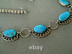 LEONARD JIM Native American Turquoise Sterling Silver Lariat Bead Necklace 22