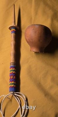 Lakota Native American 10 Gourd Rattle With1mm Beaded & Carved Wooden Handle