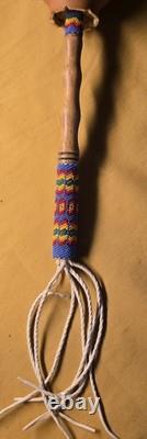 Lakota Native American 10 Gourd Rattle With1mm Beaded & Carved Wooden Handle