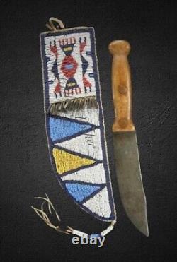 Lakota Style Indian Beaded Native American Leather Hide Knife Sheath S845