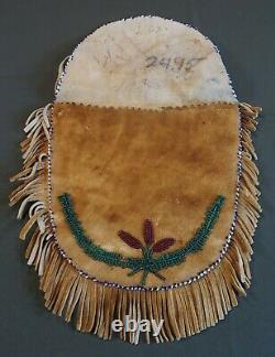 Large 1905 Native American Athabaskan Moose Hide Beaded Bag