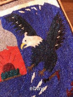 Large Native American Beaded Flat Bag Soaring Eagle, Riding Wave, Lightning Bolt