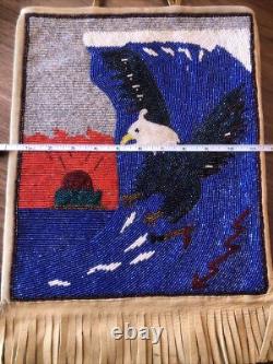 Large Native American Beaded Flat Bag Soaring Eagle, Riding Wave, Lightning Bolt