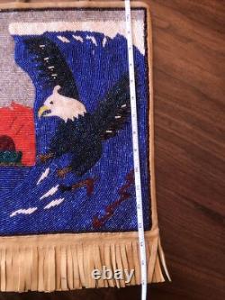 Large Native American Beaded Flat Bag Soaring Eagle, Riding Wave, Lightning Bolt
