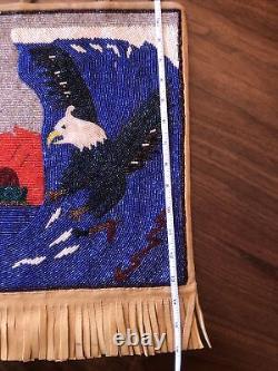 Large Native American Beaded Flat Bag Soaring Eagle, Riding Wave, Lightning Bolt