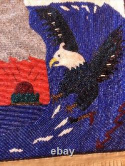 Large Native American Beaded Flat Bag Soaring Eagle, Riding Wave, Lightning Bolt