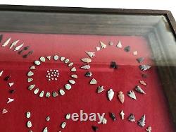 Large Native American Indian Arrowheads Beads Artifacts Omaha Framed Museum Lot