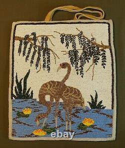 Large Native American Klickitat Beaded Bag Sandhill Cranes