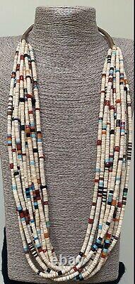 Large Native American Santo Domingo Shell & Glass 10 Strand Necklace Coriz