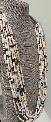 Large Native American Santo Domingo Shell & Glass 10 Strand Necklace Coriz