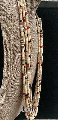 Large Native American Santo Domingo Shell & Glass 10 Strand Necklace Coriz