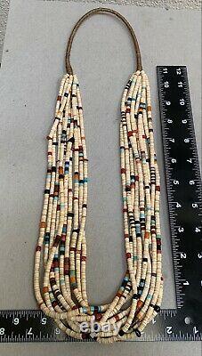 Large Native American Santo Domingo Shell & Glass 10 Strand Necklace Coriz