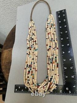 Large Native American Santo Domingo Shell & Glass 10 Strand Necklace Coriz