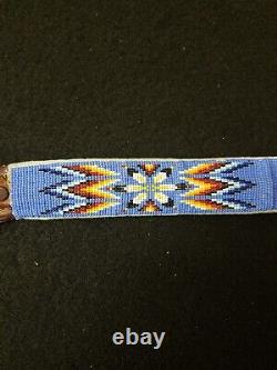 Leather Hand Beaded Star Design Native American Indian Belt And Beaded Buckle