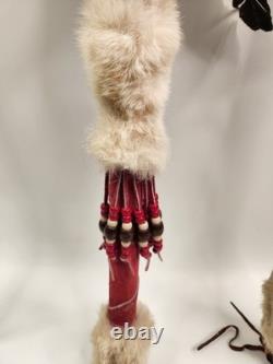 Lot 2 Native American Indian Beaded Feathers Ceremonial Coup Walking Stick Decor