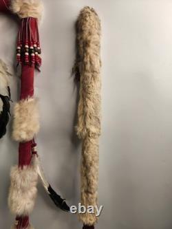 Lot 2 Native American Indian Beaded Feathers Ceremonial Coup Walking Stick Decor