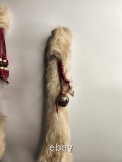 Lot 2 Native American Indian Beaded Feathers Ceremonial Coup Walking Stick Decor