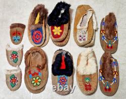 Lot Of 7 Pairs Beautiful Vintage Native American Beaded Moccasins
