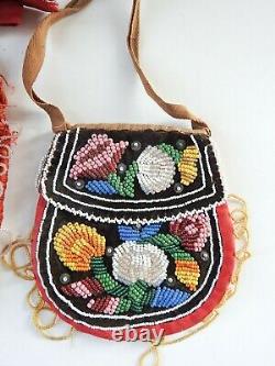 Lot of 2 Vintage Iroquois Native American Glass Beaded Pouch Purse