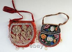 Lot of 2 Vintage Iroquois Native American Glass Beaded Pouch Purse