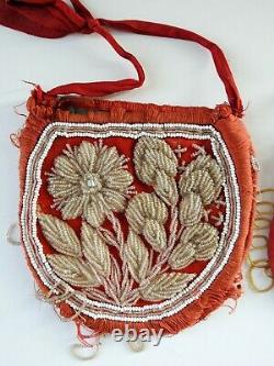 Lot of 2 Vintage Iroquois Native American Glass Beaded Pouch Purse