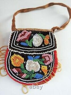 Lot of 2 Vintage Iroquois Native American Glass Beaded Pouch Purse