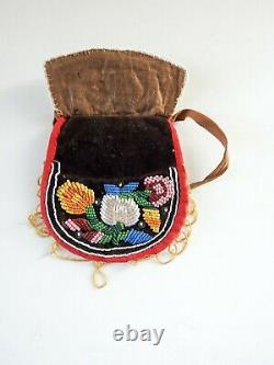 Lot of 2 Vintage Iroquois Native American Glass Beaded Pouch Purse