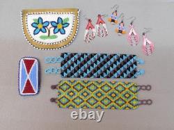 Lot of Contemporary Native American Beaded Articles Bracelet Earrings Pouch