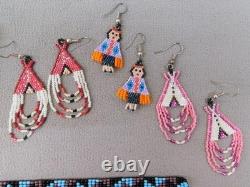 Lot of Contemporary Native American Beaded Articles Bracelet Earrings Pouch