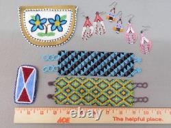 Lot of Contemporary Native American Beaded Articles Bracelet Earrings Pouch