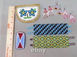 Lot of Contemporary Native American Beaded Articles Bracelet Earrings Pouch