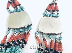 Lovely Vintage Sterling Red Coral Turquoise Native American Beaded Necklace