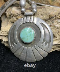 MUSEUM QUALITY! Rare 1940s Hopi Sterling Silver & Turquoise Bench Bead Necklace
