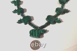 Magnificent Malachite Carved Bear Beaded Native American Necklace Handcrafted