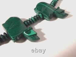 Magnificent Malachite Carved Bear Beaded Native American Necklace Handcrafted