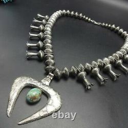 Magnificent NAVAJO Mercury Dime Bead SQUASH BLOSSOM Necklace with Cast Naja 363g