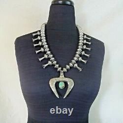 Magnificent NAVAJO Mercury Dime Bead SQUASH BLOSSOM Necklace with Cast Naja 363g