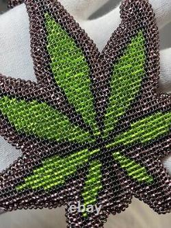 Marijuana Weed Leaf Handmade Beaded Medallion Native American Cannabis Beadwork