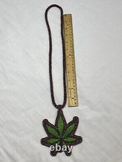 Marijuana Weed Leaf Handmade Beaded Medallion Native American Cannabis Beadwork