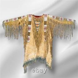 Men Native American Western Traditional Warrior Suede Beaded Men's Leather Shirt