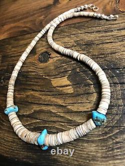 Men's 20 1/2 Vintage Turquoise Heishi Necklace Silver Beads Clasp 925