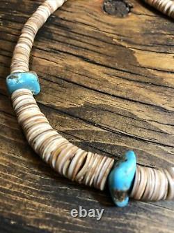 Men's 20 1/2 Vintage Turquoise Heishi Necklace Silver Beads Clasp 925